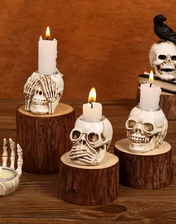 π Skull Skeleton Hands Candle Holder β Gothic Halloween Decor π―οΈ