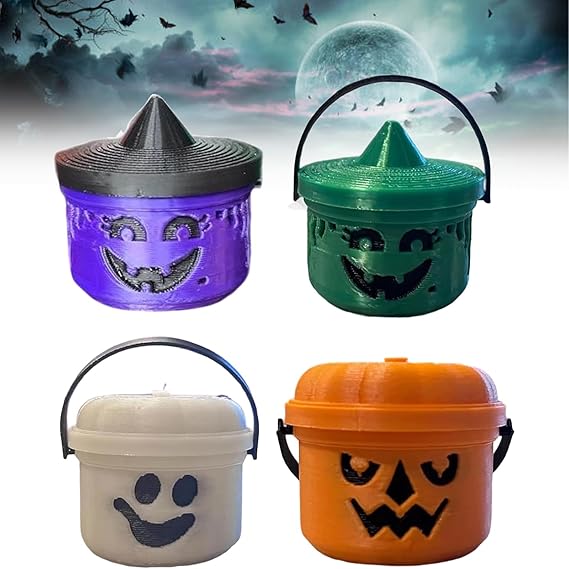 4-Piece Mini Pumpkin Lantern Candy Buckets – Halloween Trick-or-Treat Décor