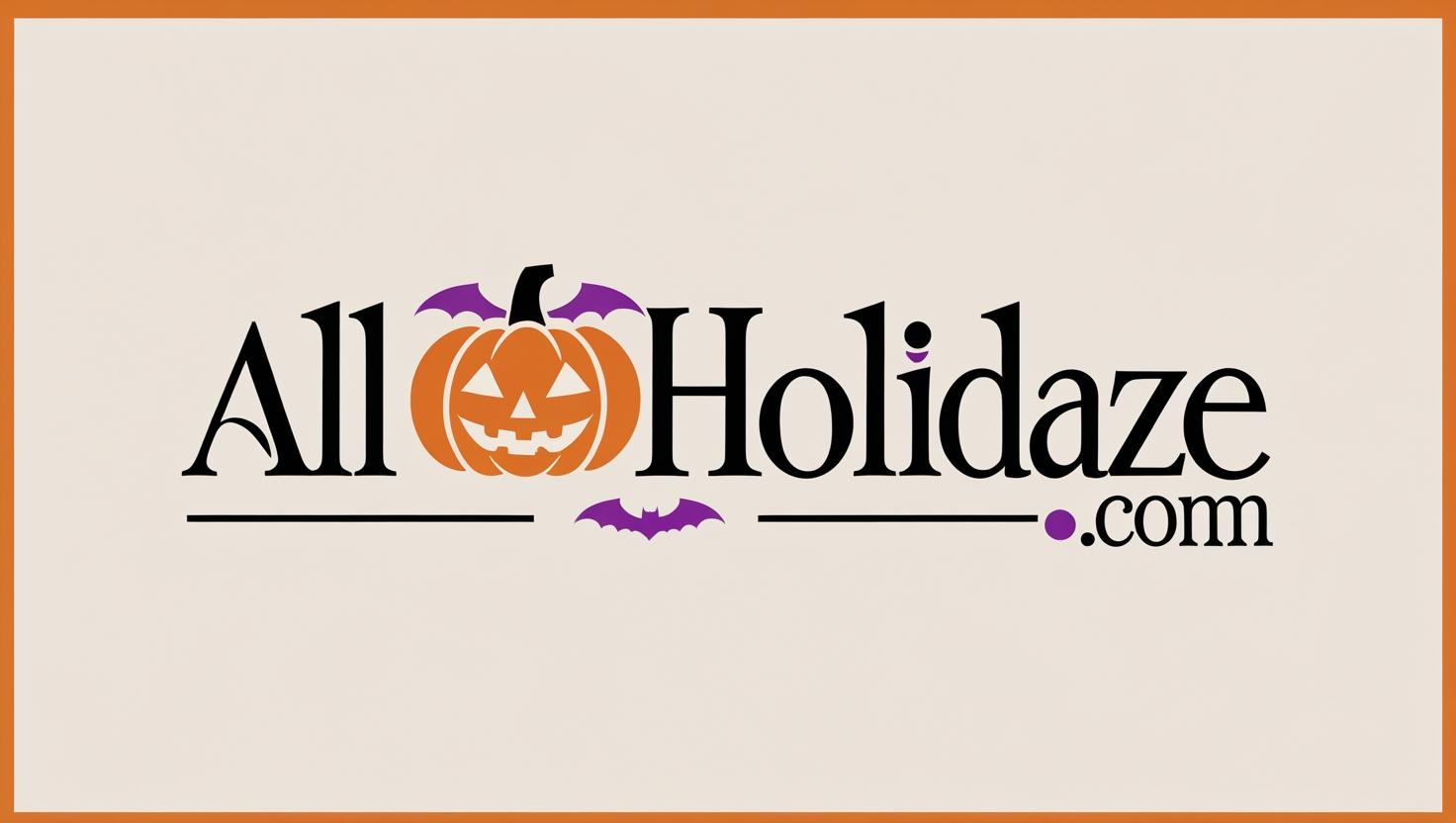 A Halloween-themed logo design for allholidaze.com, featuring a stylized pumpkin or bat icon, incorporating the website name in a legible, elegant font.  The color palette should be predominantly orange and black, .jpg